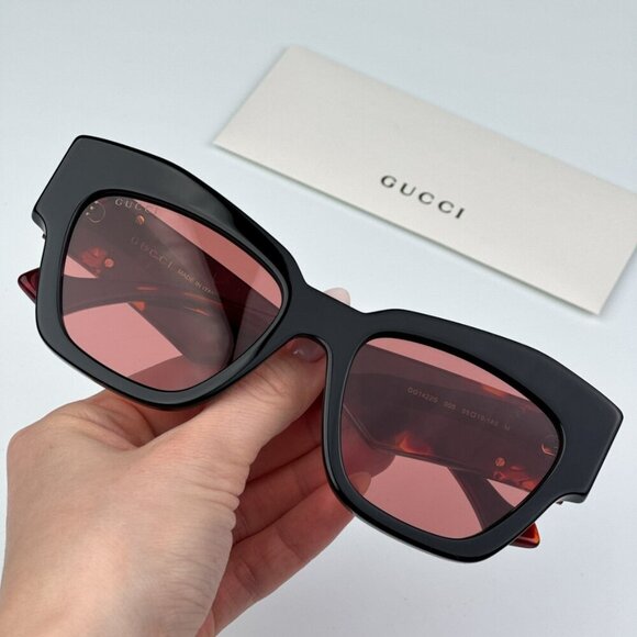 Gucci GG1422S 005 BRAND NEW Sunglasses Black Havana Rust Square Women - Picture 1 of 12